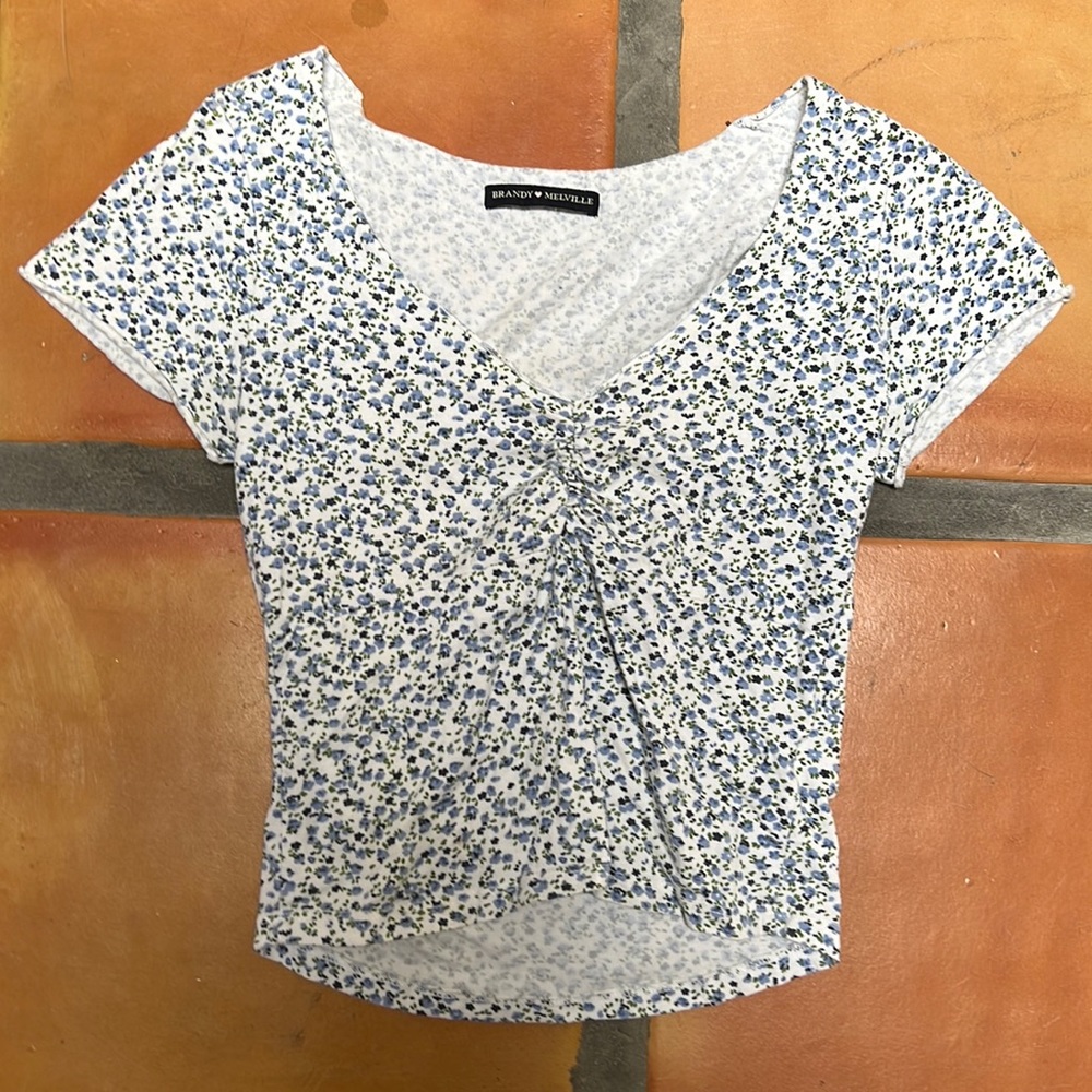 Brandy Melville v neck floral blouse OS